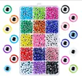 Detail view of 15-compartment storage box filled with colorful resin evil eye beads - Evil Eye Set / 15 Grids (6mm)