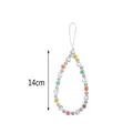 Handmade 14cm bohemian phone strap with colorful heart beads and white pearls - Transparent Beads Mixed Color Pearl Phone Chain