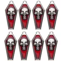 Vista detallada de 8 colgantes de ataúd con calavera gótica en esmalte rojo para joyas - Dije de Cabeza de Calavera Plateado