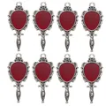 Set de 8 colgantes de espejo vintage plateados con esmalte rojo y grabado barroco - Dije de Espejo Plateado