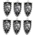 Set de 6 colgantes de ángel con forma de escudo plateado y esmalte negro para joyería DIY - Dije de Escudo Plata Negro