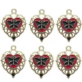 Set van 6 gouden hartbedeltjes met rood emaille en zwarte vlinder voor DIY-sieraden maken - Gouden Hart Zwarte Vlinder Bedel