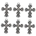 Set de 6 colgantes de cruz de plata vintage con cristales brillantes para joyas artesanales - Dije de Cruz Strass Transparente Base Plateada