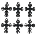Set de seis colgantes de cruz negros en aleación con diamantes de imitación para DIY - Dije de Cruz Strass Negro Base Negra