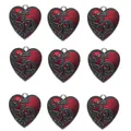 Detalle de nueve colgantes de corazón con esmalte rojo oscuro y filigrana de plata - Dije de Corazón Patrón Plata Rojo