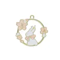 Round alloy rabbit pendant with pink bow and cherry blossoms for DIY jewelry making - Sakura Rabbit Ring