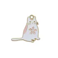White enamel cartoon cat pendant with pink cherry blossom and gold metal edge charm - Sakura Cat