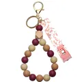 Silicone bead keychain bracelet with card grabber for long nails in burgundy and beige - Red Brown Beaded With Clip