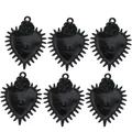 Macro detail of six black gothic heart pendants with thorns and rose for DIY jewelry - Black Base Black Sacred Heart Eye