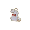 DIY rabbit earring pendant in white enamel with gold trim and pearl accent charm - Red Bow Pearl Rabbit