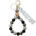 Silicone bead keychain bracelet in black, gray and leopard print with gold clasp - Black Leopard Beaded With Clip