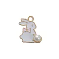 White rabbit charm with pink bow and pearl detail on golden alloy jewelry pendant - Pink Bow Pearl Rabbit