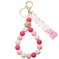 Porte-clés bracelet en perles de silicone rose avec pince à carte ATM et perle bois - Rose Fuchsia Perlé Avec Clip