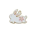 White enamel rabbit pendant with pink sakura floral patterns and golden edges - Sakura Running Rabbit