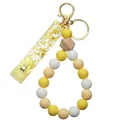 Porte-clés bracelet en perles de silicone jaunes et blanches avec fermoir doré - Jaune Beige Perlé Avec Clip