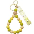Porte-clés bracelet en perles de silicone jaunes et vertes avec charme en bois - Jaune Vert Perlé Avec Clip