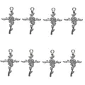 Lot de huit pendentifs croix en argent antique avec détails de rose et motifs de feuilles - Argent