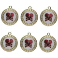 Set de 6 colgantes punk de corazón y huesos en aleación con borde dorado y detalles alfabeto - Dije de Corazón Rojo Redondo Base Dorada
