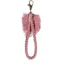 Pink handmade woven macrame tassel keychain with bronze lobster clasp for bag decoration - Pink