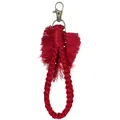 Handmade deep red boho macrame keychain with cotton fringe tassel and leaf shape - Red