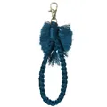 Handmade teal woven cotton rope keychain with bronze lobster clasp and tassel charm - Dark Blue