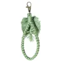 Boho light green handmade cotton macrame tassel keychain with bronze lobster clasp - Green