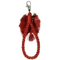 Handmade bohemian dark red woven cotton keychain with tassel and bronze clasp - Brown