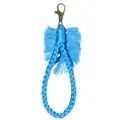 Handmade bright blue woven tassel keychain with bohemian U-shape and bronze clasp - Blue