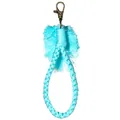 Handmade bohemian turquoise woven cotton keychain with tassel and bronze clasp - Light Blue