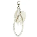 Handmade bohemian off-white cotton rope keychain with leaf fringe and bronze clasp - Beige