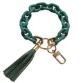 Dark green faux leather tassel keychain with golden metal ring and acrylic chain - Frosted Dark Green
