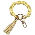 Fashionable light yellow matte chain bracelet keychain with tassel and gold hardware - Frosted Light Yellow