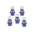 Set de 5 colgantes mano de Fátima azul con ojo de la suerte para creación de joyería DIY - Mano de Fátima Azul Ojo Turco
