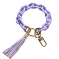 Lavender purple acrylic link bracelet keychain with leather tassel and gold ring - Frosted Light Purple