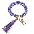 Fashionable purple acrylic chain bracelet keychain with bicolor leather tassel and gold ring - Frosted Dark Purple