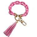 Pink matte acrylic chain keychain with leather tassel and golden lobster clasp ring - Pink Frosted