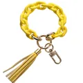 Bright yellow acrylic chain bracelet keychain with faux leather tassel and gold clasp - Frosted Golden Yellow