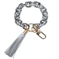 Silver metal chain bracelet keychain with gold accent and metallic tassel charm - Silver Chain