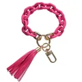 Fuchsia silicone link wristlet keychain with golden ring and matching leather tassel - Frosted Fuchsia