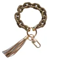 Brown silicone wristlet keychain with leather tassel and gold metallic chain link - Frosted Dark Coffee