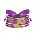 Detalle de 5 pulseras de silicona con purpurina violeta y cierres de metal dorado - Púrpura