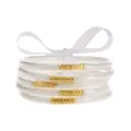 Set de 5 pulseras de silicona nacarada con cierres geométricos dorados y lazo de satén blanco - Blanco