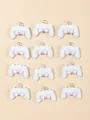 Detailed view of 12 blue resin retro game controller charms with silver eyelet hooks - Blue And Pink Game Controller
