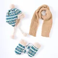 Ensemble d'hiver bonnet écharpe gants pour enfants avec doublure polaire et flocons - Enfants 4-12 Ans Élastique / Style Flocon de Neige Bleu (1)