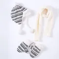 Détail de l'ensemble tricot d'hiver avec doublure polaire blanche et bonnet à pompons - Enfants 4-12 Ans Élastique / Style Vague Noir et Blanc (2)