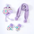 Détail d'un ensemble en tricot pour enfants avec motif renne nordique et gants - Enfants 4-12 Ans Élastique / Style Nordique Lilas (4)