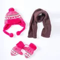 Ensemble d'hiver 3 pièces pour enfants avec bonnet en tricot, écharpe et gants à cœurs - Enfants 4-12 Ans Élastique / Style Cœur Blanc Rose (10)