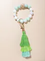 Muntgroene en witte siliconen kralen armband sleutelhanger met kleurverloop kwastje - Muntgroen-Witte Stijl