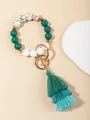 Bracciale bohémien in silicone con nappina verde scuro e perla con decoro floreale - Verde Rose Multiple (PZ2307159640)