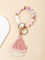 Bohemian style pink and floral silicone bead bracelet with gradient tassel charm - Prosperous Peony Pink (PZ2307159640)